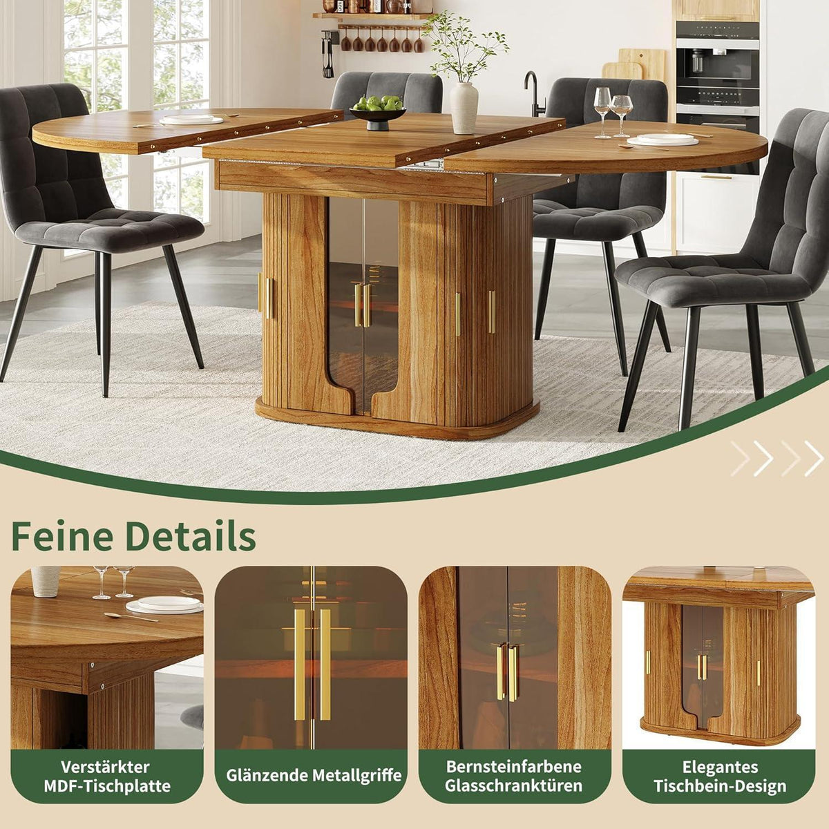 Ausziehbarer Esstisch Walnut – 118-158 cm, Platz für 6 Personen