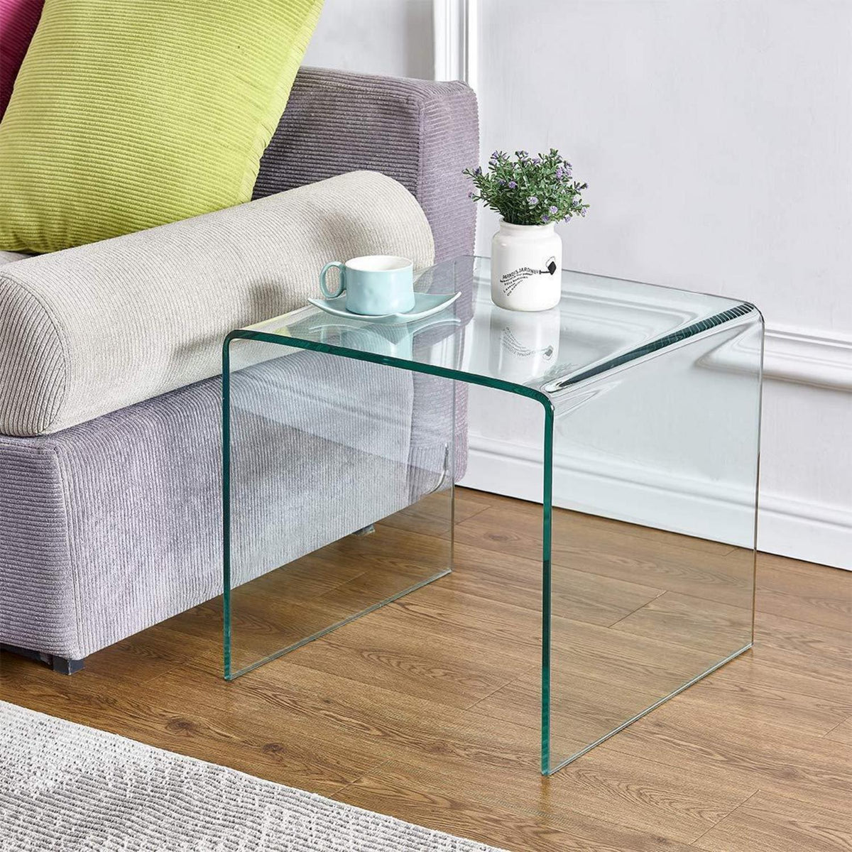 Moderner Glastisch U-Form – Beistelltisch für Sofa & Bett