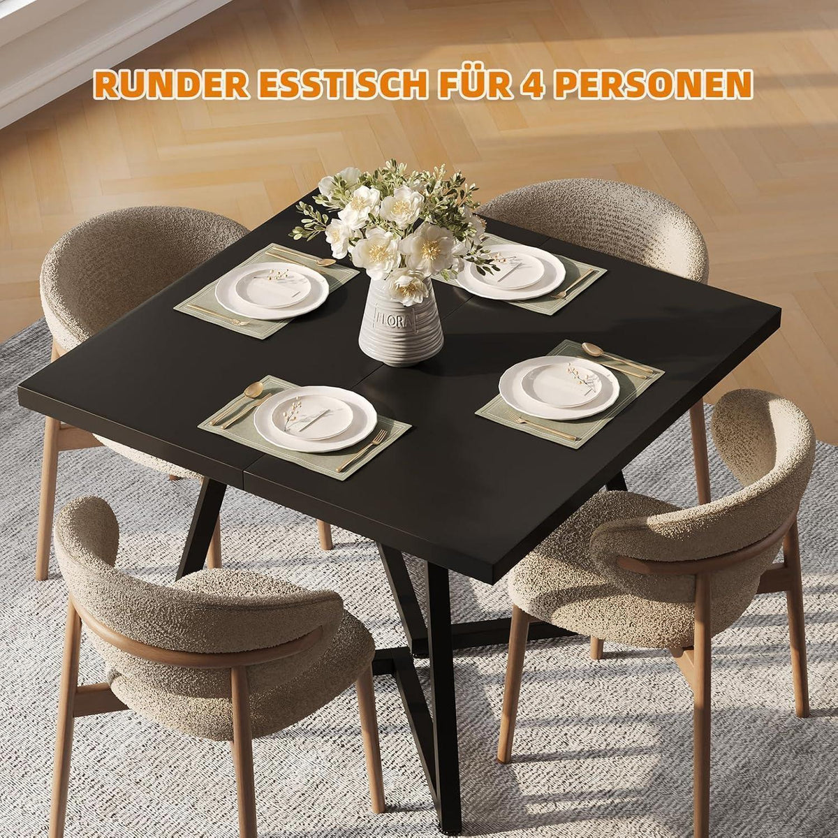 Kleiner Esstisch Holz 80x80 cm – Quadratischer Küchentisch Schwarz