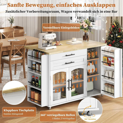Küchenwagen mit Klappplatte & Glastüren – Weiß