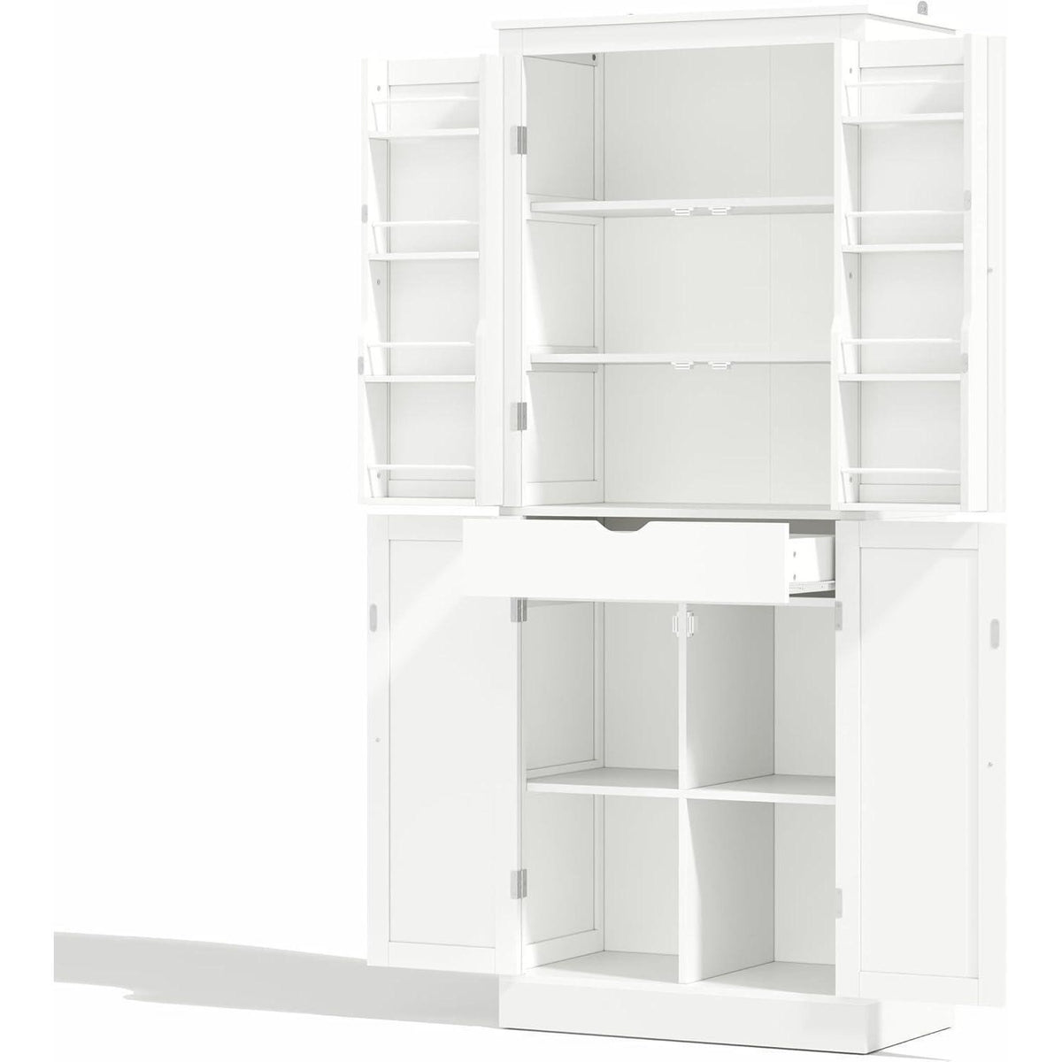 Multifunktionaler Küchenschrank mit Schublade & Regalen, Weiß