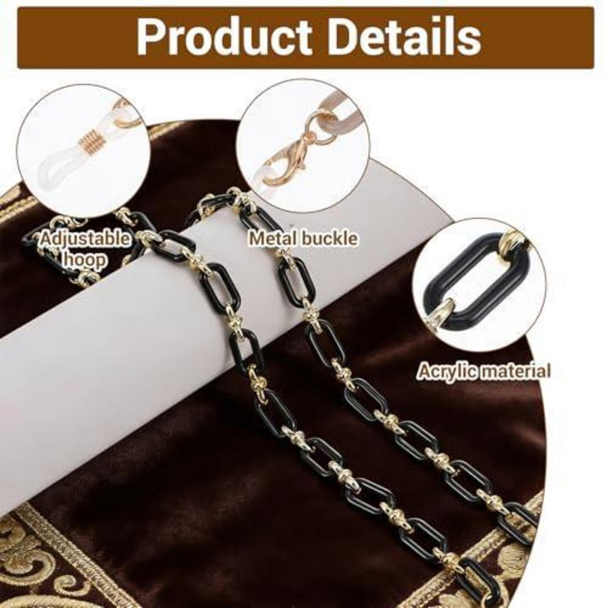 2x Acryl Brillenkette – Retro Sonnenbrillenband & Maskenhalter