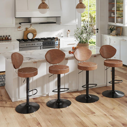 Höhenverstellbarer Barhocker mit Rückenlehne – 4er Set Braun