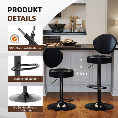 Höhenverstellbarer Barhocker mit Rückenlehne – 4er Set Schwarz