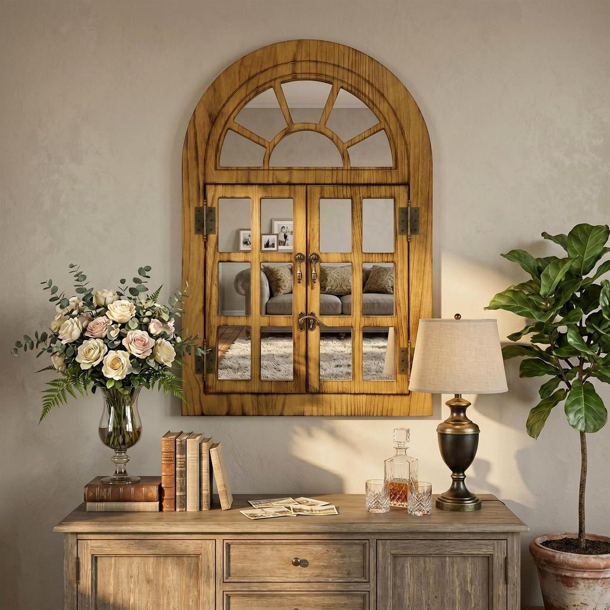 Klappbarer Fenster Spiegel mit Holzrahmen 60x90 cm