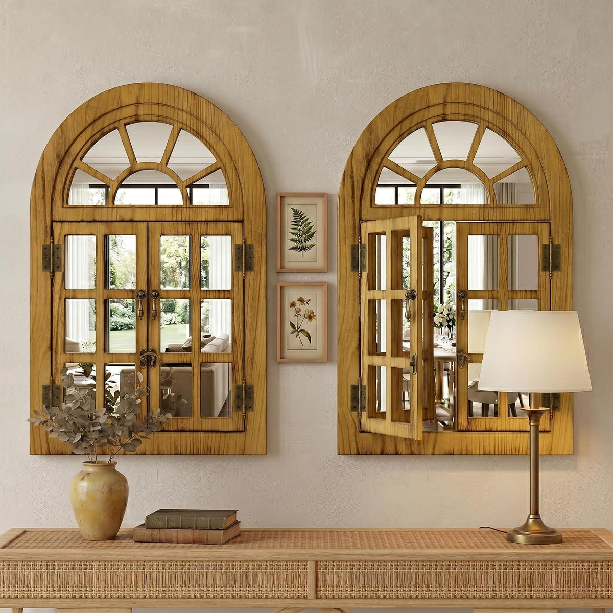 Klappbarer Fenster Spiegel mit Holzrahmen 60x90 cm