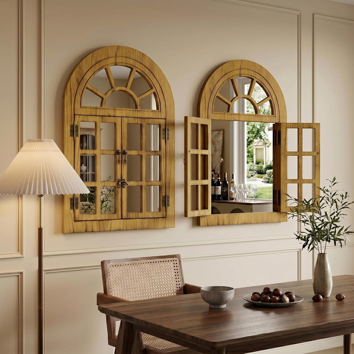 Klappbarer Fenster Spiegel mit Holzrahmen 60x90 cm
