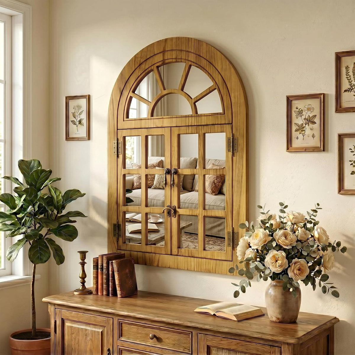 Klappbarer Fenster Spiegel mit Holzrahmen 60x90 cm