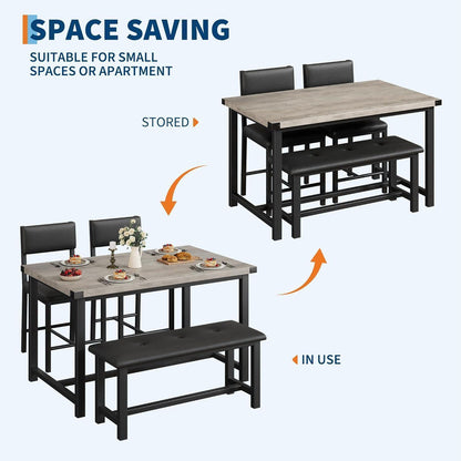 Esszimmer Set Grau mit Tisch, 2 Stühlen & Bank – Platzsparend
