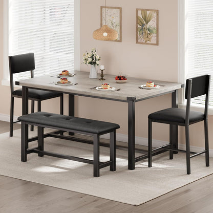 Esszimmer Set Grau mit Tisch, 2 Stühlen & Bank – Platzsparend