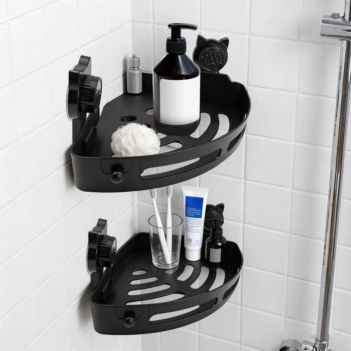 Duschablage Eckregal ohne Bohren – 2er Set Schwarz