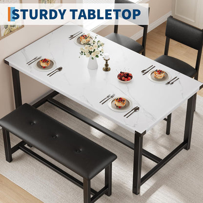 Esszimmer Set 4-teilig mit Bank & gepolsterten Stühlen weiß