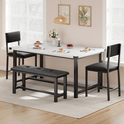 Esszimmer Set 4-teilig mit Bank & gepolsterten Stühlen weiß