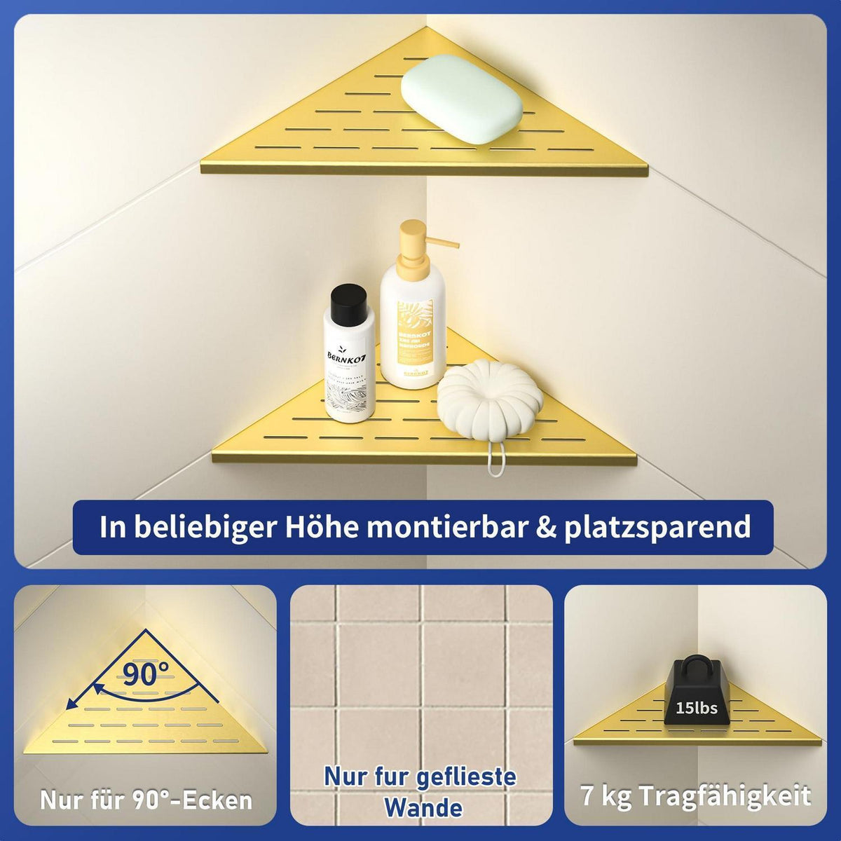 Eck Duschregal Golden, 2er-Set – Edelstahl, Platzsparend