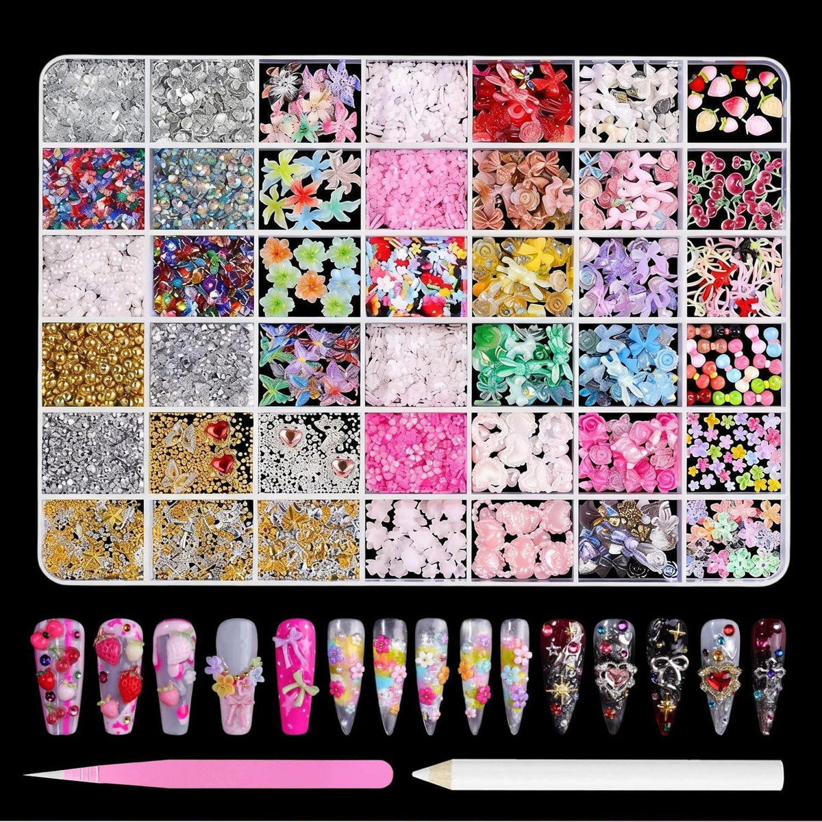 6000+ Nail Art Charms Set mit Strasssteinen & Zubehör