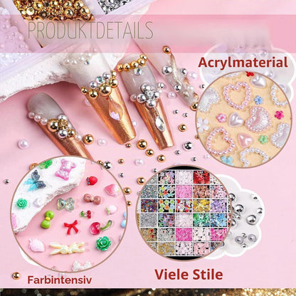 6000+ Nail Art Charms Set mit Strasssteinen & Zubehör