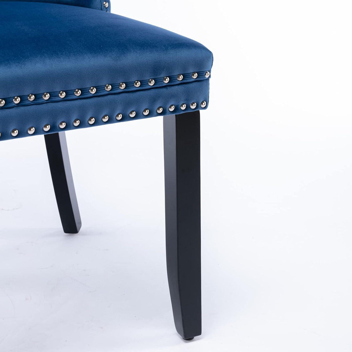 Esszimmerstühle 2er Set Samt, Blau mit Holzbeinen & Nieten