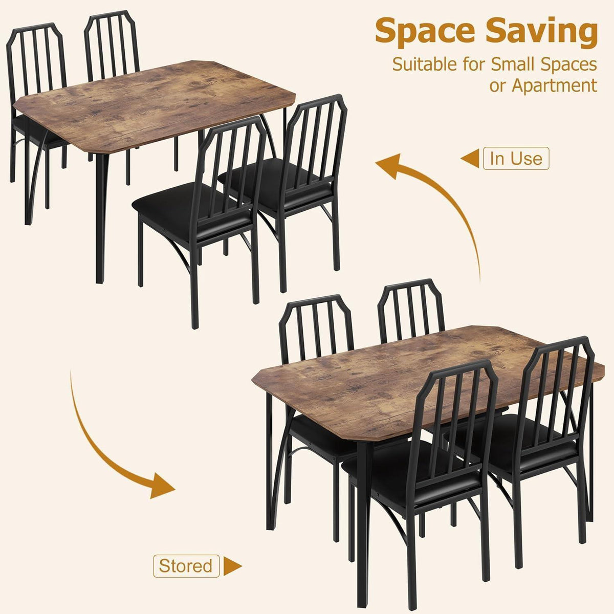 Esszimmer Set Holz 110x70 cm mit 4 gepolsterten Stühlen Vintage Braun