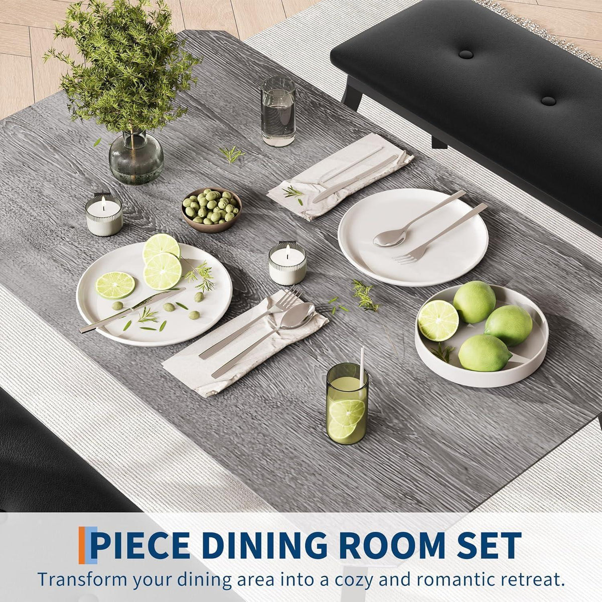 Esszimmer Set Grau – Küchentisch mit 2 Bänken (110x70x76 cm)