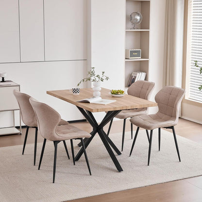 Modernes Esszimmer-Set: Tisch (140x80cm) + 4 Khaki Leinenstühle