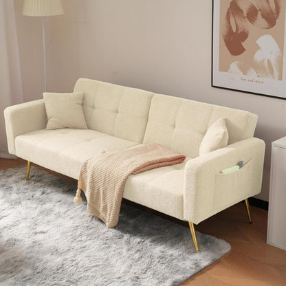 Schlafsofa mit verstellbarer Rückenlehne & goldenen Beinen (Beige)