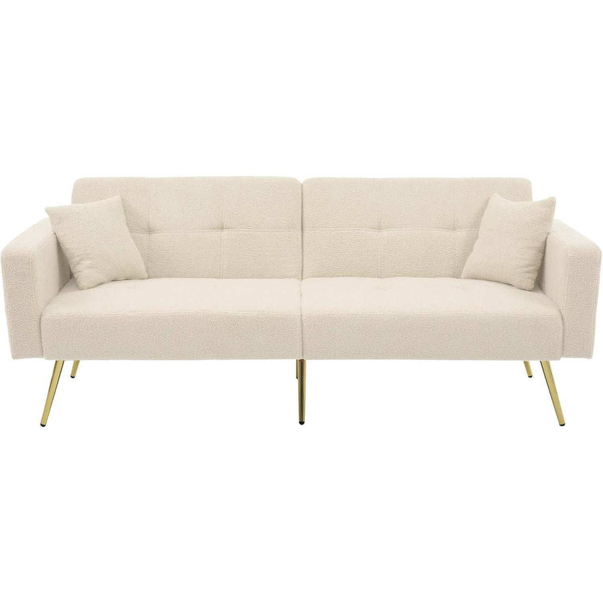 Schlafsofa mit verstellbarer Rückenlehne & goldenen Beinen (Beige)