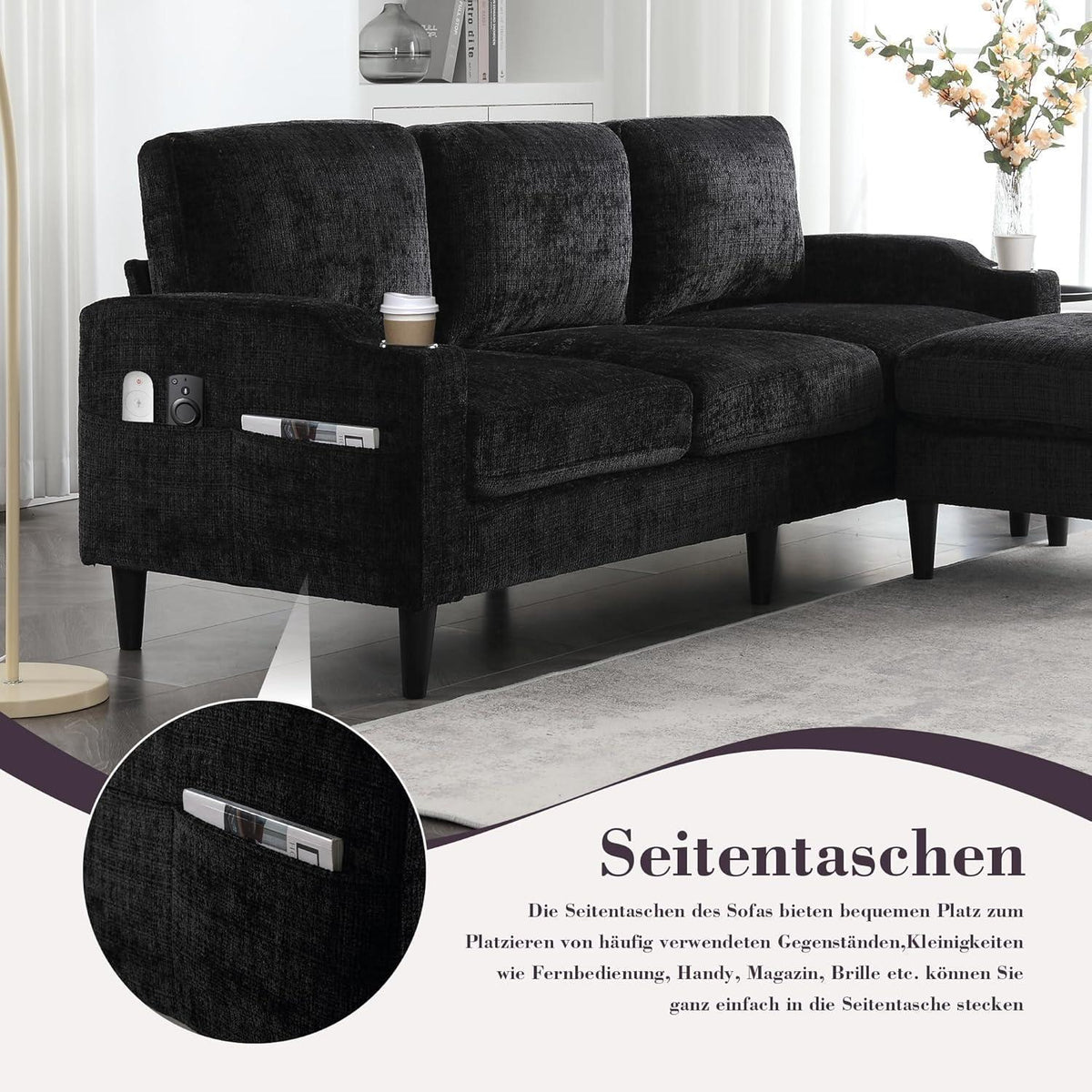Ecksofa mit Schlaffunktion, 4-Sitzer, Dunkelgrün