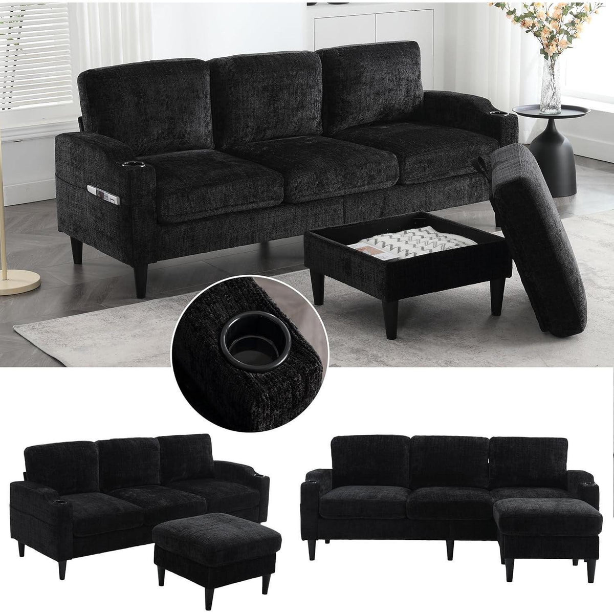 Ecksofa mit Schlaffunktion, 4-Sitzer, Dunkelgrün