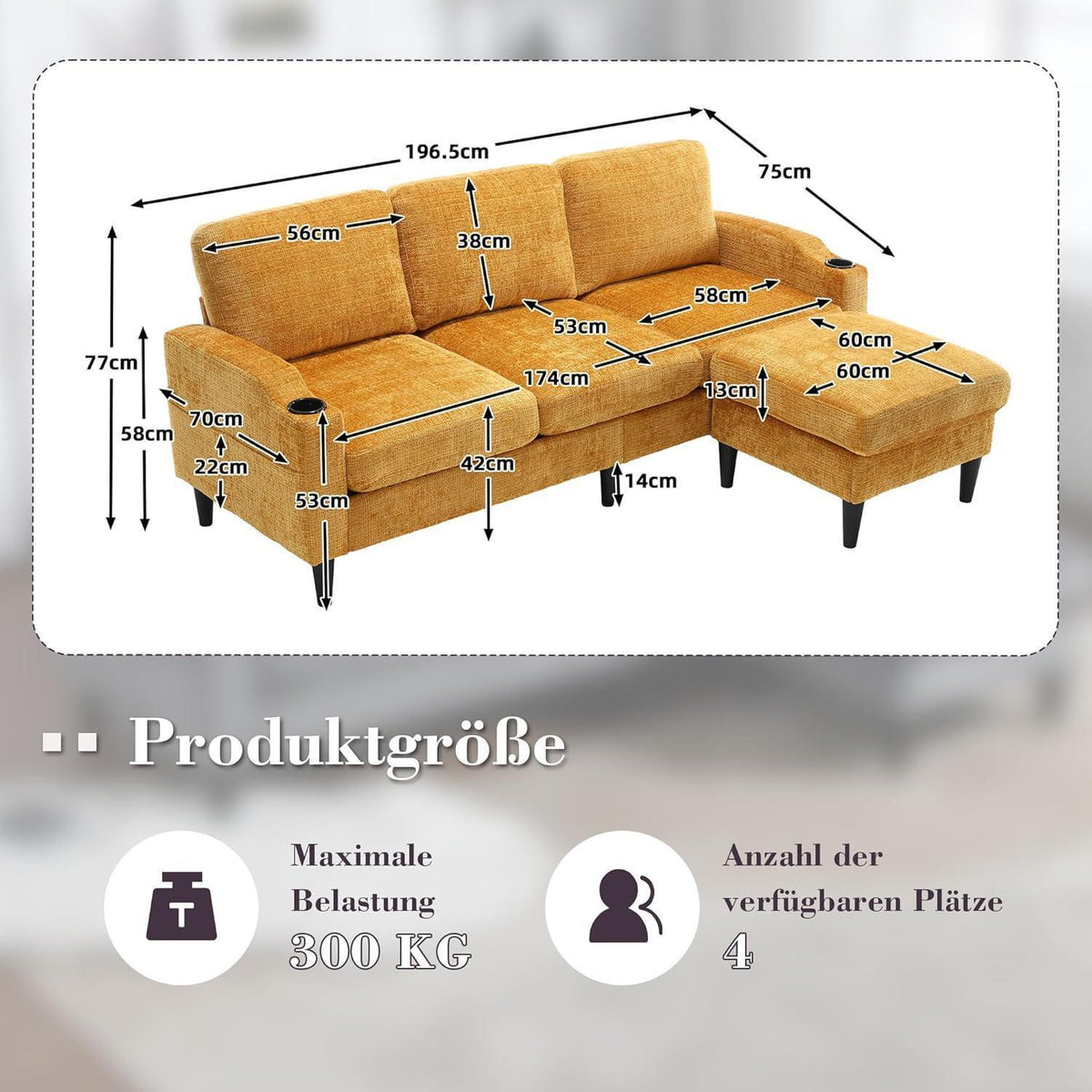 Ecksofa mit Schlaffunktion, 4-Sitzer, Grau