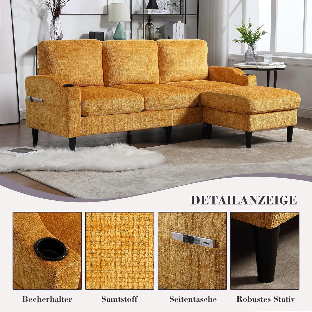 Ecksofa mit Schlaffunktion, 4-Sitzer, Grau