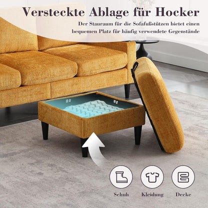 Ecksofa mit Schlaffunktion, 4-Sitzer, Grau