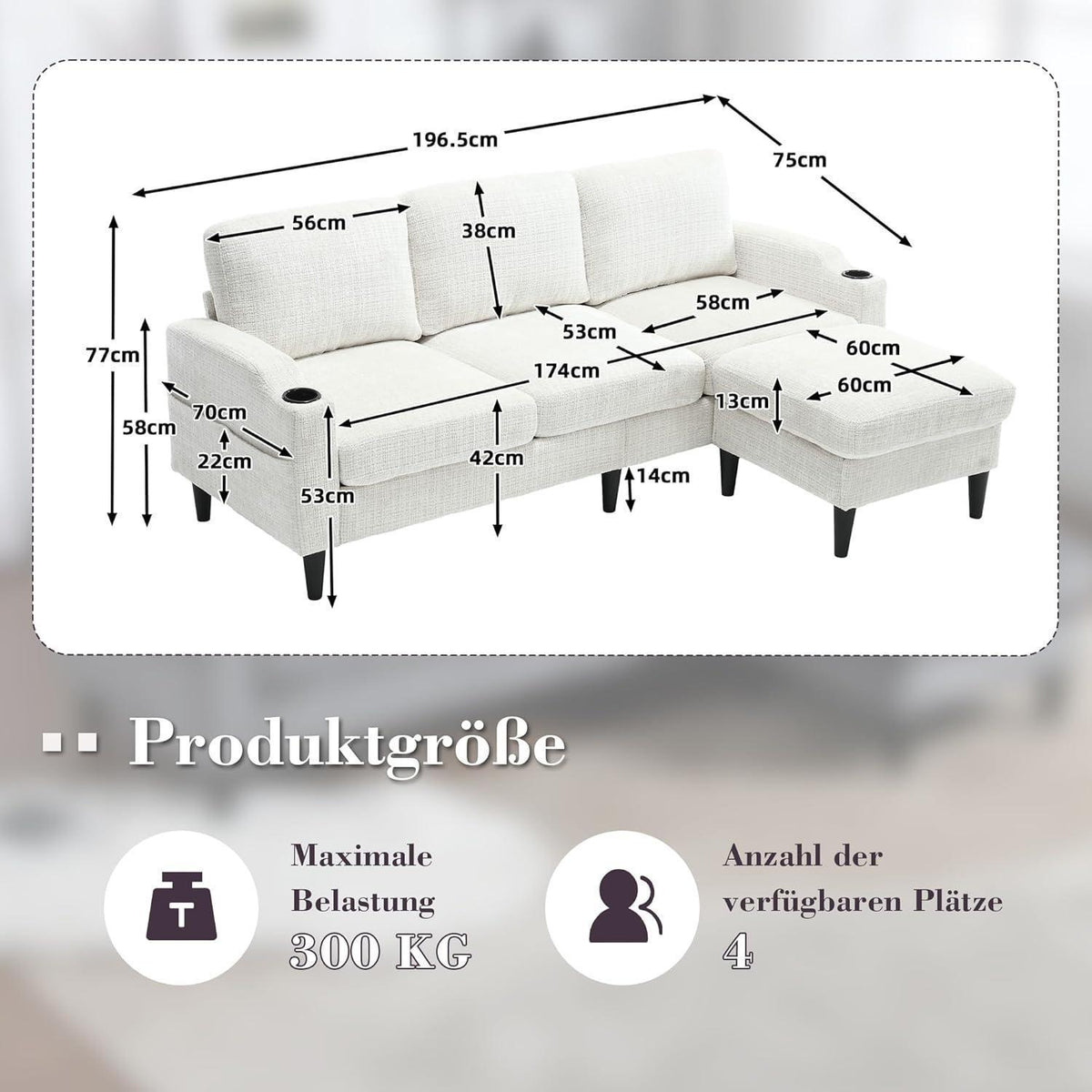 Ecksofa mit Schlaffunktion, 4-Sitzer, Gelb