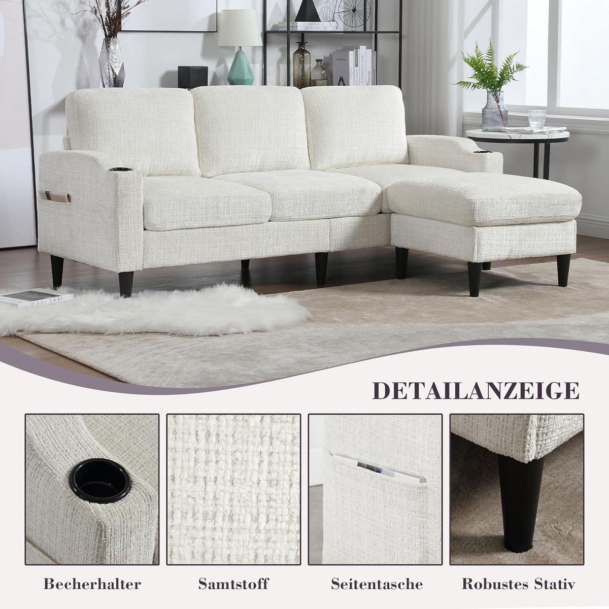 Ecksofa mit Schlaffunktion, 4-Sitzer, Gelb