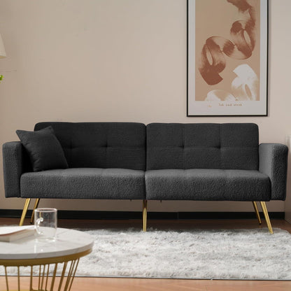 Schlafsofa mit verstellbarer Rückenlehne & goldenen Beinen (Grau)