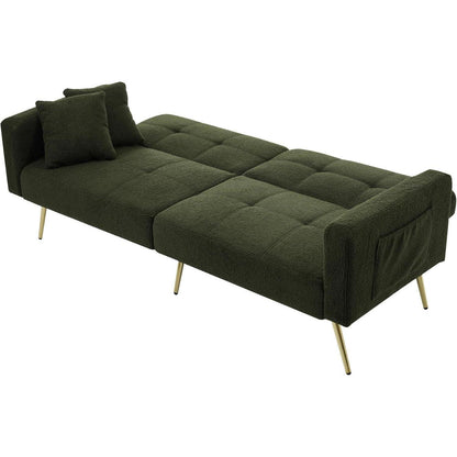 Schlafsofa mit verstellbarer Rückenlehne & goldenen Beinen (Grün)