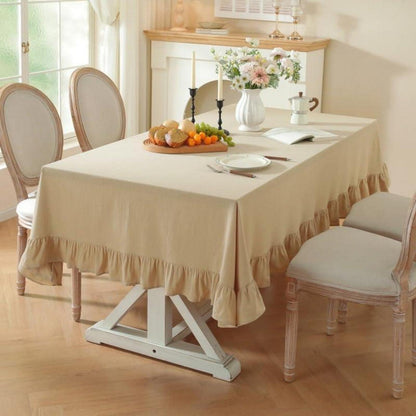 Runde Baumwoll-Leinen Tischdecke mit Rüschen | 180cm | Beige