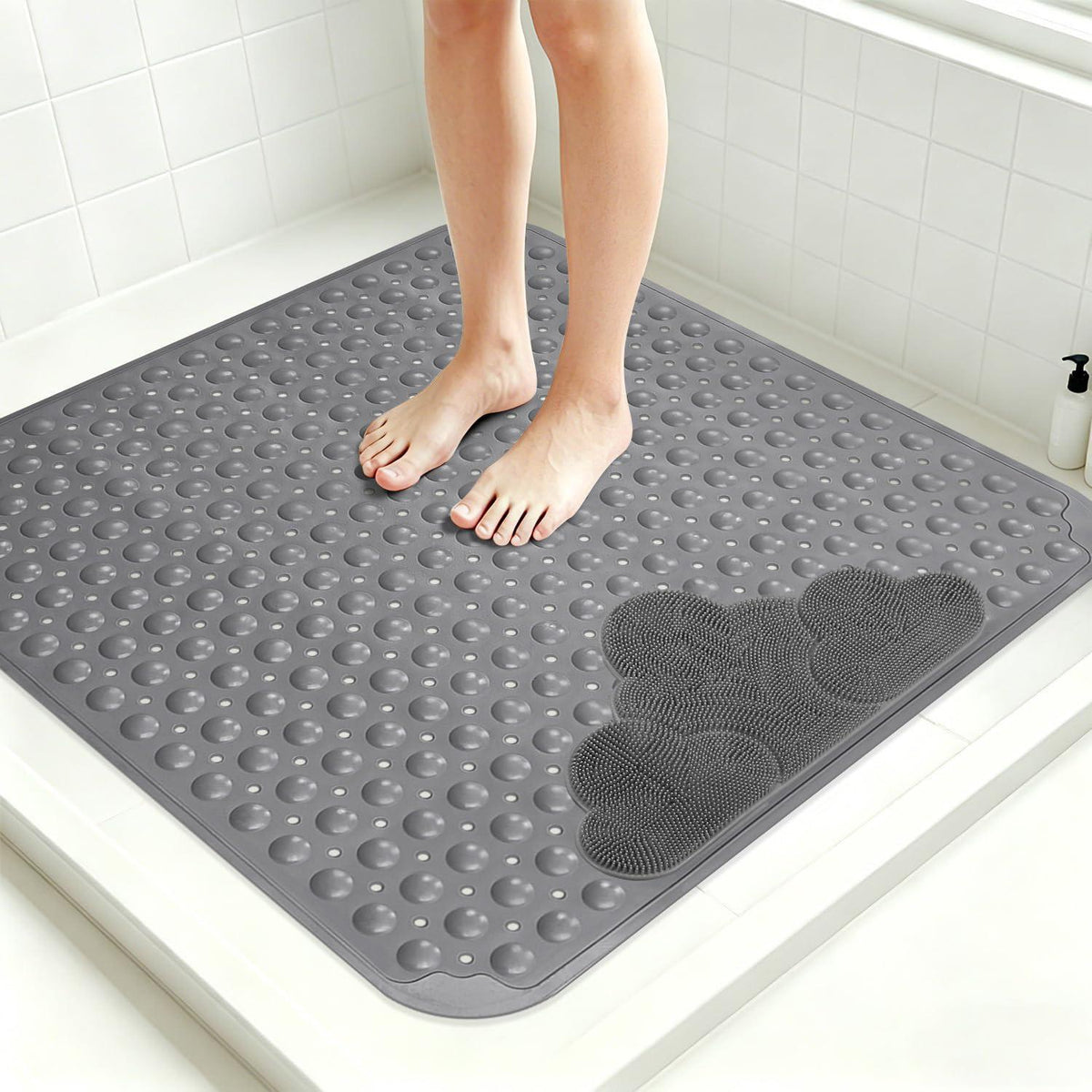 Rutschfeste Duschmatte 80x80 cm | TPE Massage Matte mit Saugnäpfen