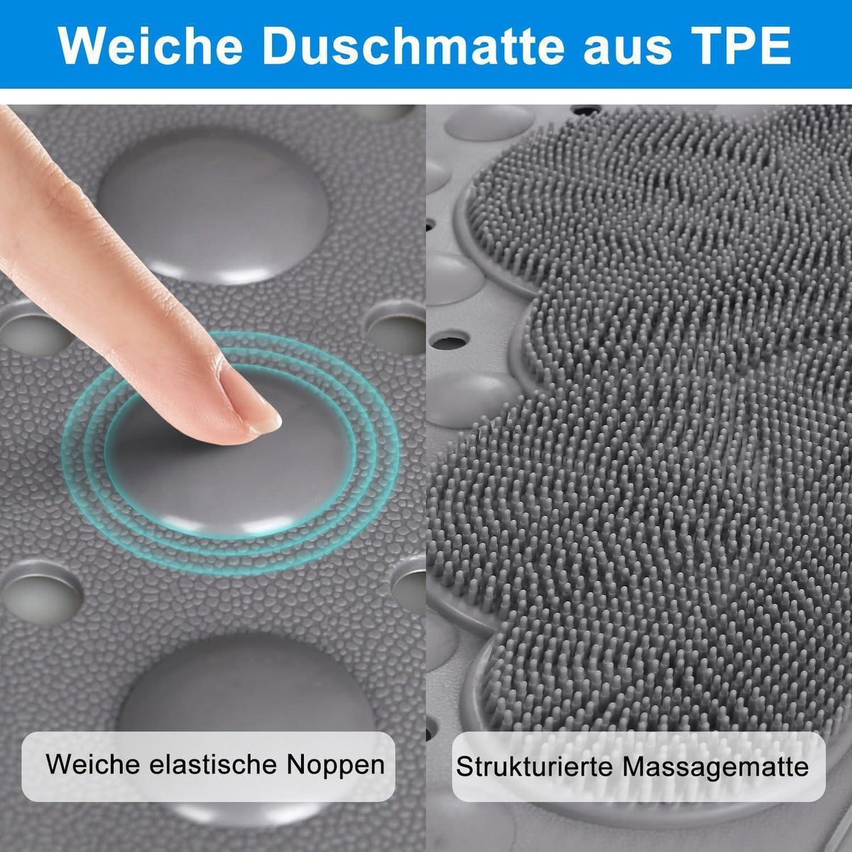 Rutschfeste Duschmatte 80x80 cm | TPE Massage Matte mit Saugnäpfen
