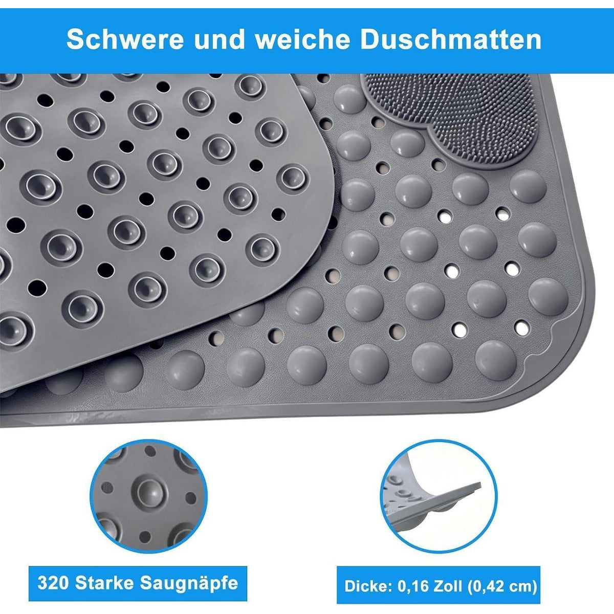 Rutschfeste Duschmatte 80x80 cm | TPE Massage Matte mit Saugnäpfen