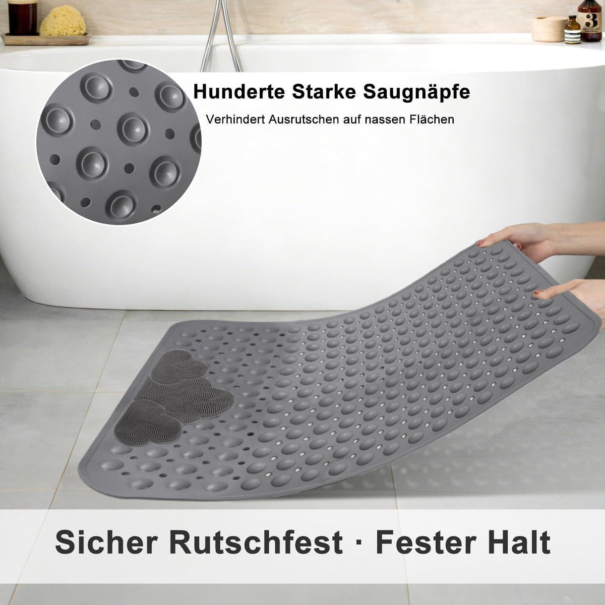 Rutschfeste Duschmatte 80x80 cm | TPE Massage Matte mit Saugnäpfen