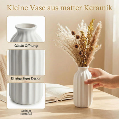 Keramik Vasen Set 4er – Weiße Mini Vasen für Trockenblumen & Deko