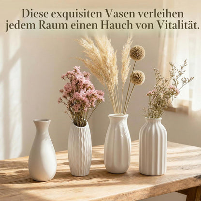 Keramik Vasen Set 4er – Weiße Mini Vasen für Trockenblumen & Deko