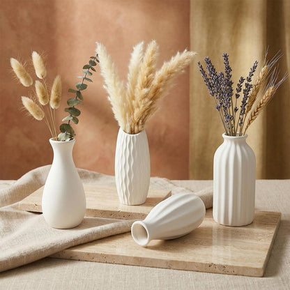 Keramik Vasen Set 4er – Weiße Mini Vasen für Trockenblumen & Deko
