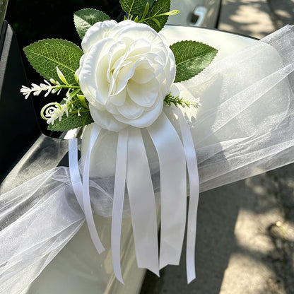 Herzförmiger Autoschmuck Hochzeit – Rose Deko mit Organza