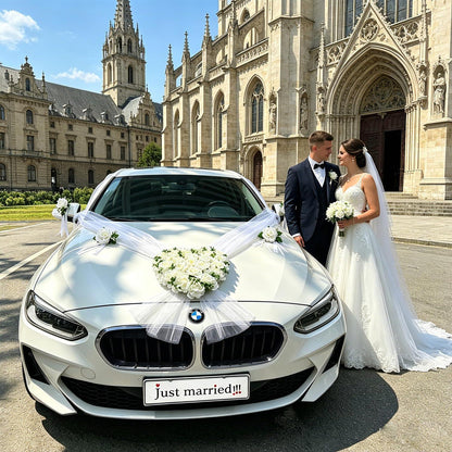 Herzförmiger Autoschmuck Hochzeit – Rose Deko mit Organza