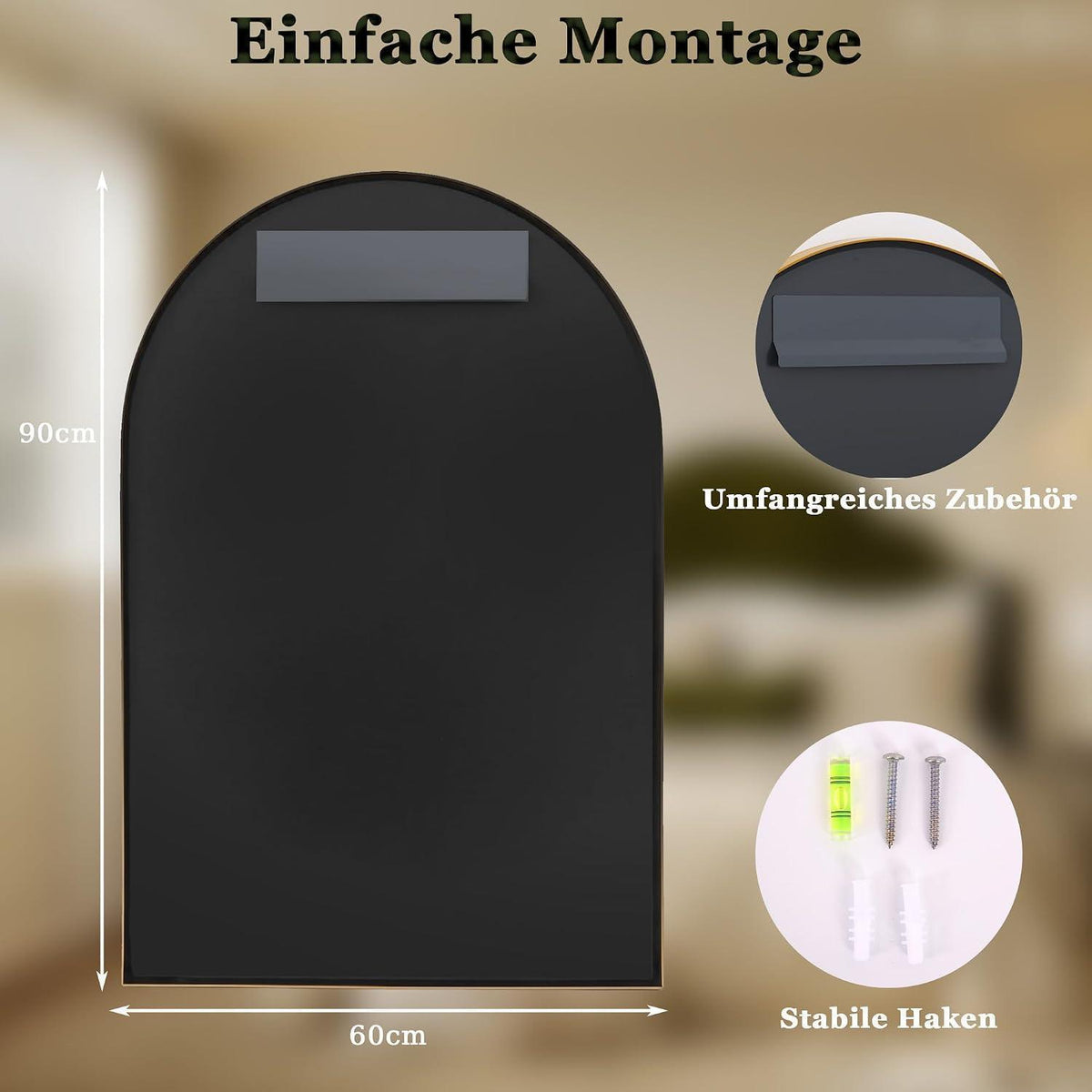 Wandspiegel Fischgrätrahmen Schwarz 60x90 cm