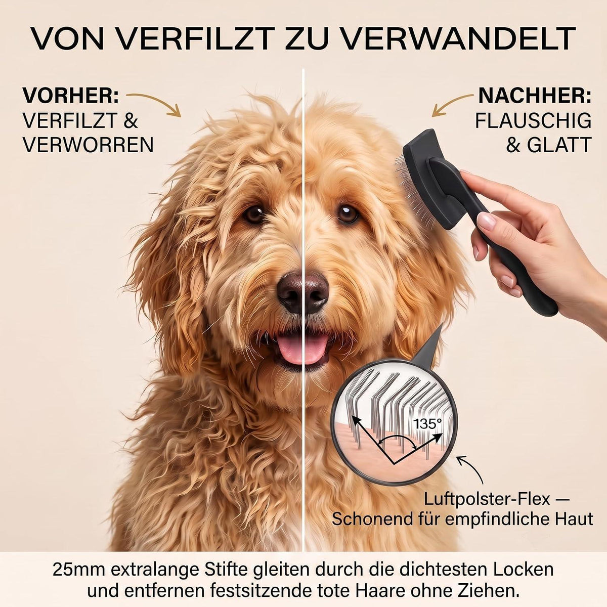 Slicker Bürste für Hunde & Katzen – Langhaar & Unterwolle