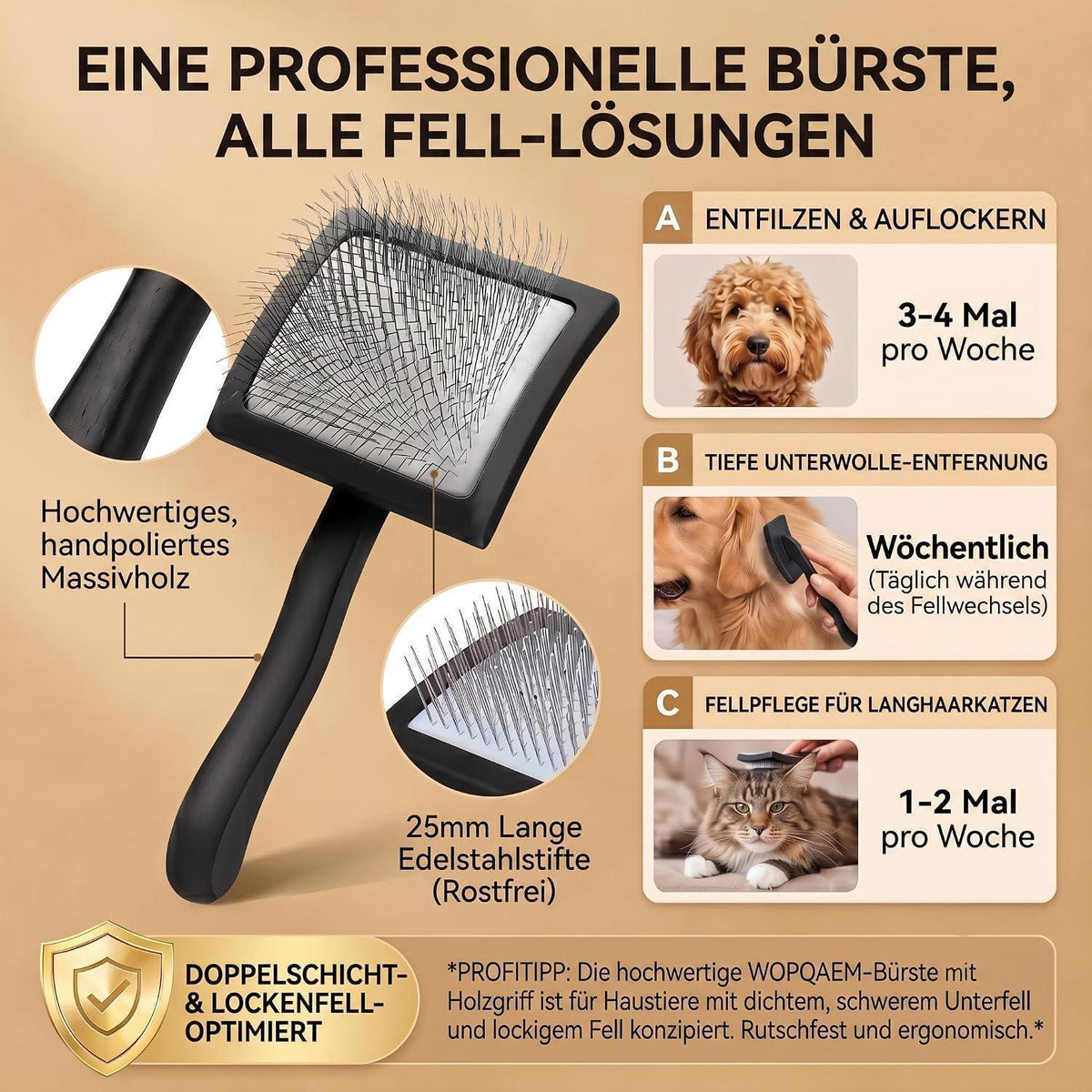 Slicker Bürste für Hunde & Katzen – Langhaar & Unterwolle