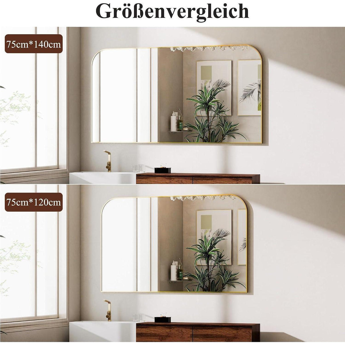 Goldener Wandspiegel 76x140cm mit abgerundeten Ecken
