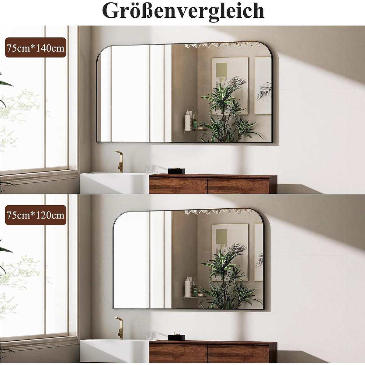 Koonmi Wandspiegel 75x120cm, Schwarz, Abgerundete Ecken